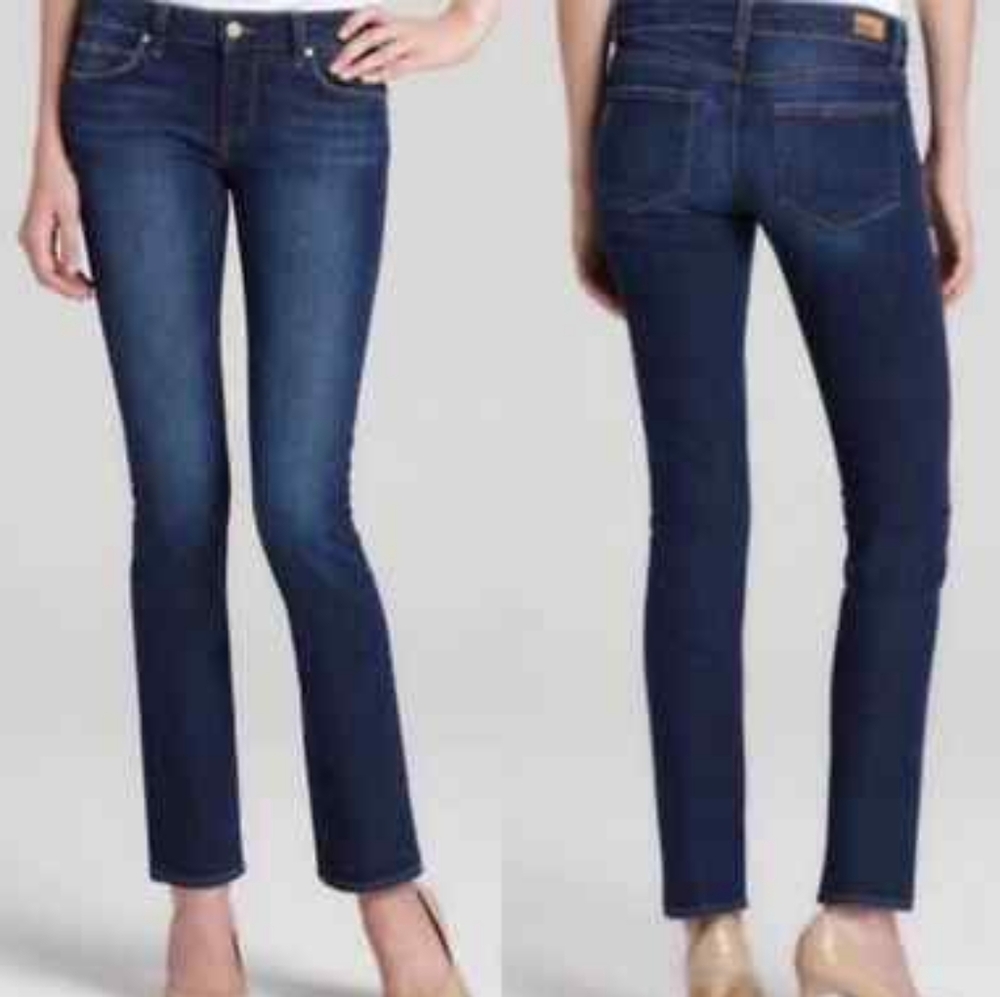 PAIGE Kelsi Straight Leg sz 33 Dark Blue Jeans with Whiskering